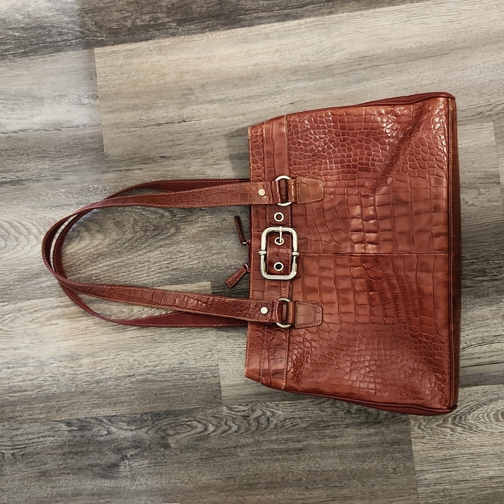 Franco Sarto Brown Faux Crocodile Embossed 3 Pocket Purse